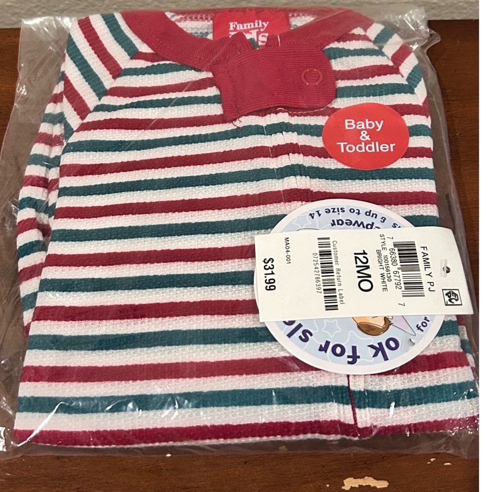 Toddler 12M Striped One Piece Red Green Pre-Packaged NWT Holiday Christmas